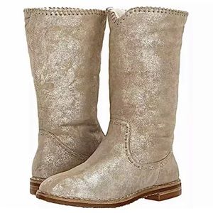 Trask Audra Taupe Tan Metallic Suede & Genuine Shearling Lined Boot Womens Sz 8